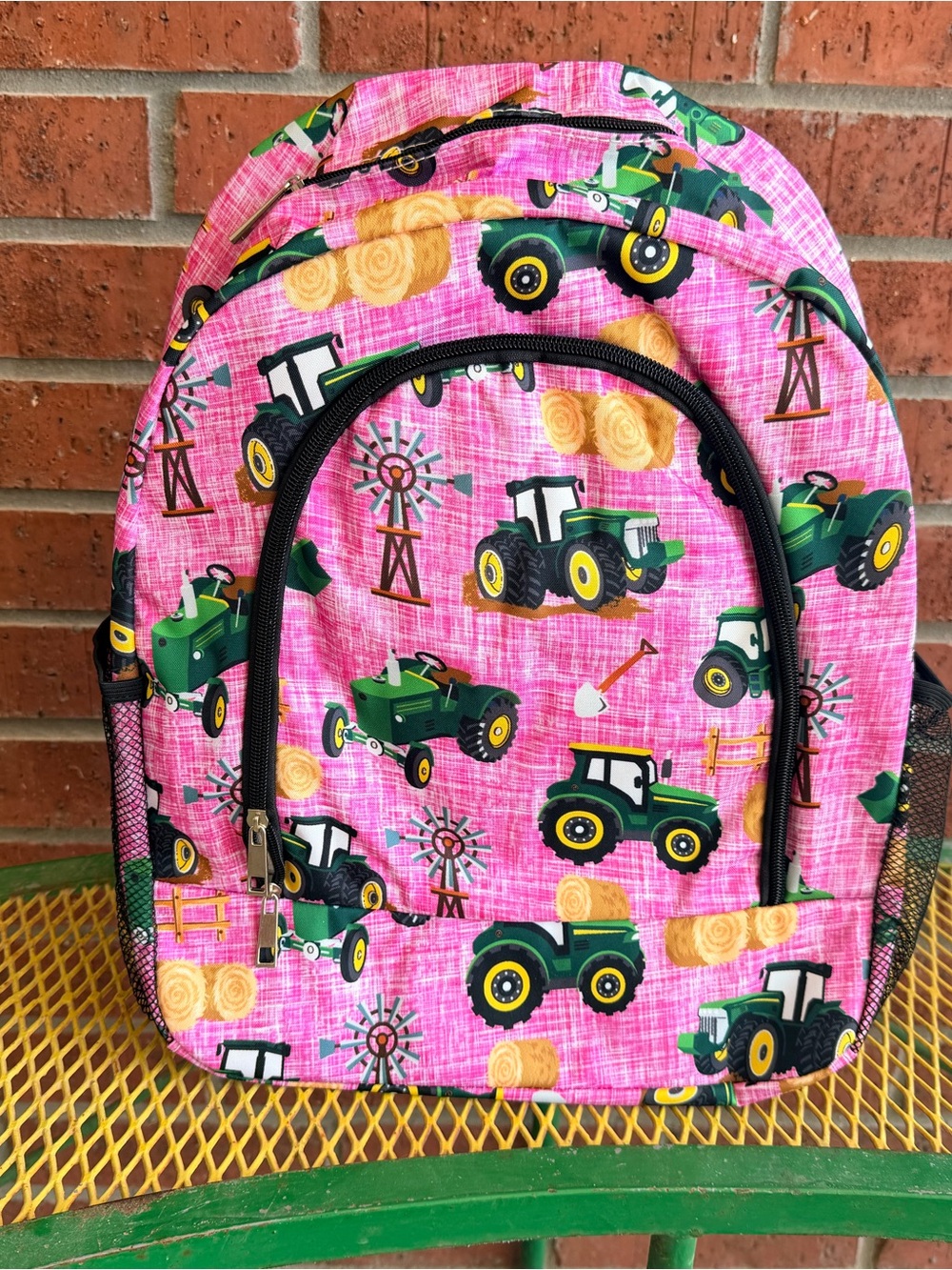 NWT Farm Girl Pink Green Tractor Backpack, daycare or Back to School Backpack